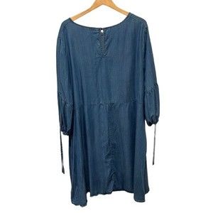 Simply Be blue 3/4 puff sleeve chambray baby doll style dress size 28